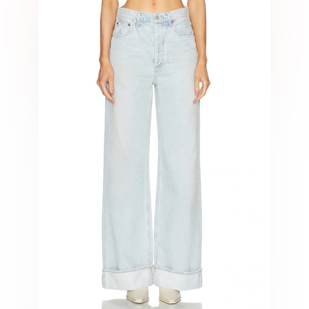 NEW $278 Agolde Dame Jeans in Revive Light Blue Wide Leg Cuffed - Picture 2 of 4